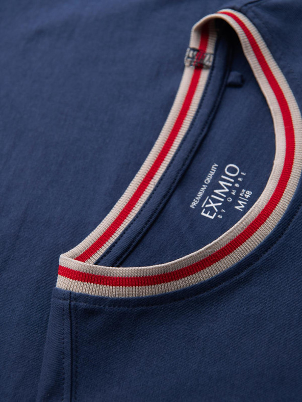 Ombre Clothing Muška pamučna majica s dugim rukavima, prugastim U-izrezom i vezenom oznakom Ombre Clothing