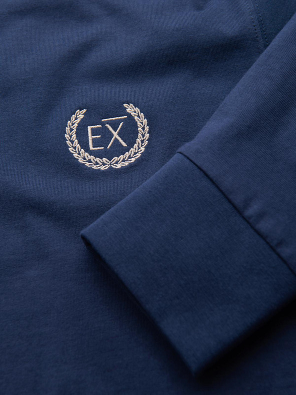 Ombre Clothing Muška pamučna majica s dugim rukavima, prugastim U-izrezom i vezenom oznakom Ombre Clothing