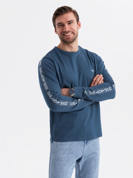 Ombre Clothing Muška pamučna majica s dugim rukavima, rubovima i printom na prsima Ombre Clothing