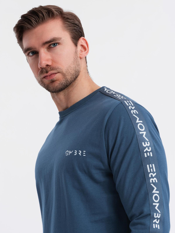 Ombre Clothing Muška pamučna majica s dugim rukavima, rubovima i printom na prsima Ombre Clothing