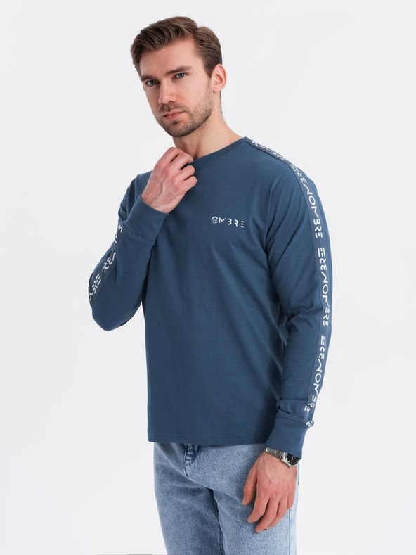 Ombre Clothing Muška pamučna majica s dugim rukavima, rubovima i printom na prsima Ombre Clothing