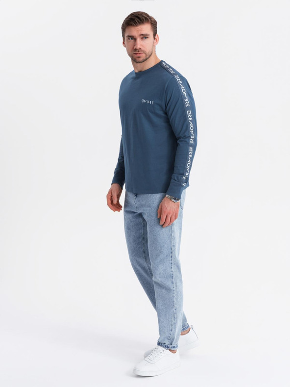 Ombre Clothing Muška pamučna majica s dugim rukavima, rubovima i printom na prsima Ombre Clothing