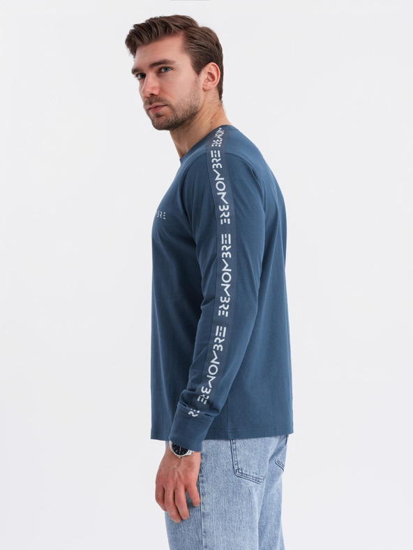 Ombre Clothing Muška pamučna majica s dugim rukavima, rubovima i printom na prsima Ombre Clothing