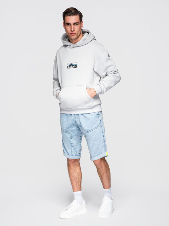 Ombre Clothing Muške kratke traper hlače s dekorativnim štepanjem - svijetloplave