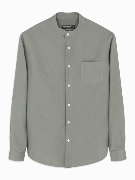Ombre Clothing Muška platnena košulja s uspravnim ovratnikom i džepom REGULAR FIT - khaki