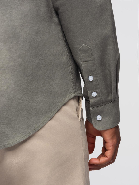 Ombre Clothing Muška platnena košulja s uspravnim ovratnikom i džepom REGULAR FIT - khaki