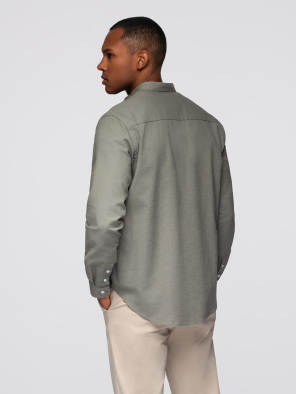 Ombre Clothing Muška platnena košulja s uspravnim ovratnikom i džepom REGULAR FIT - khaki