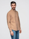 Ombre Clothing Muška platnena košulja s uspravnim ovratnikom i džepom REGULAR FIT - svijetlo smeđa