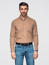 Ombre Clothing Muška platnena košulja s uspravnim ovratnikom i džepom REGULAR FIT - svijetlo smeđa