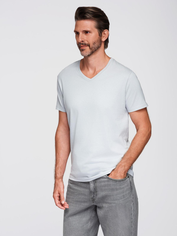 Ombre Clothing Muška klasična pamučna majica BASIC s izrezom - svjetlo siva