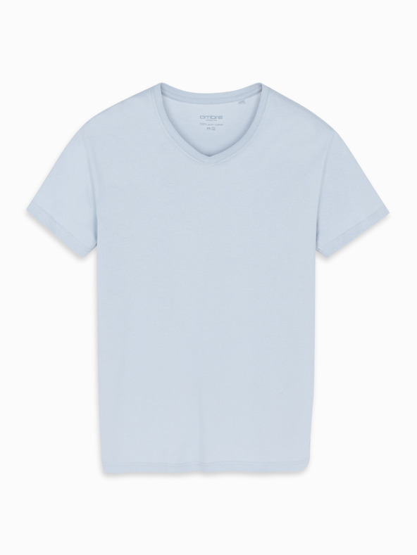 Ombre Clothing Muška klasična pamučna majica BASIC s izrezom - svjetlo siva