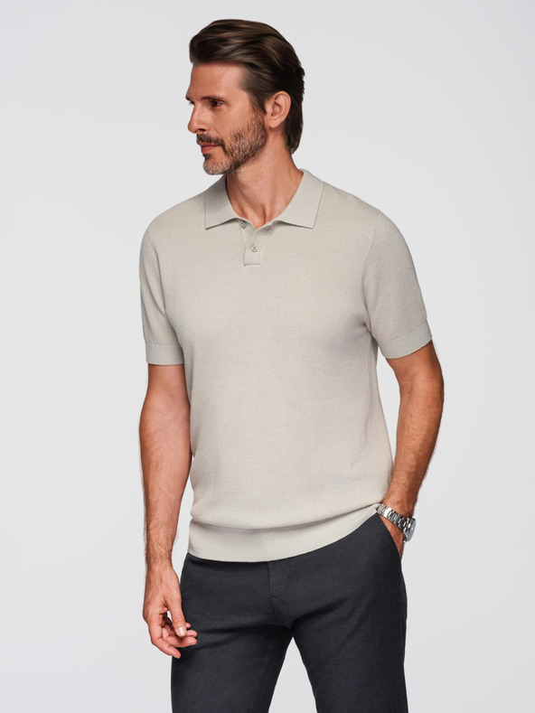 Ombre Clothing Muška pamučna polo majica od strukturirane pletenine - bež