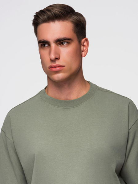 Ombre Clothing Muška pamučna majica LOOSE FIT s okruglim izrezom - khaki