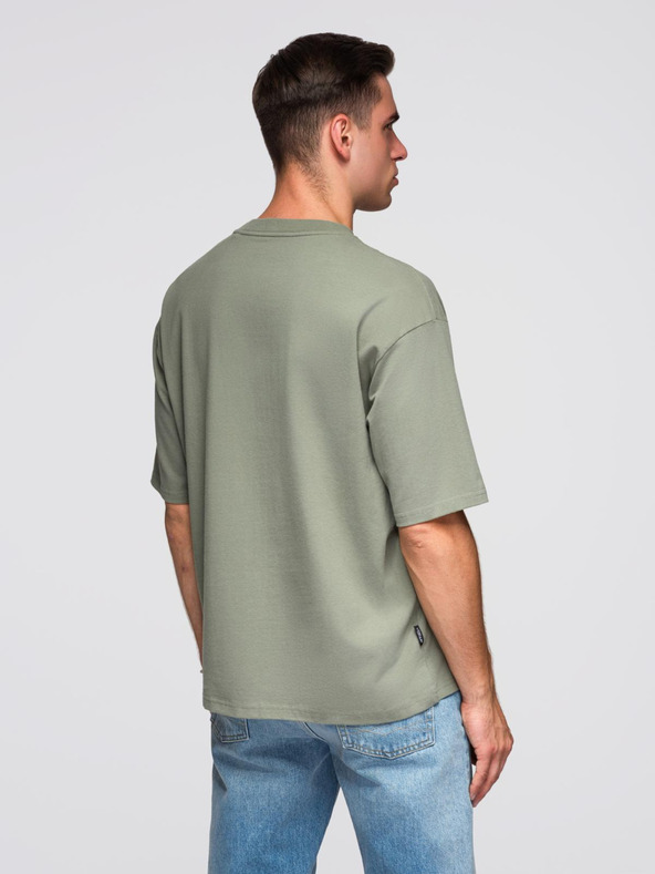 Ombre Clothing Muška pamučna majica LOOSE FIT s okruglim izrezom - khaki