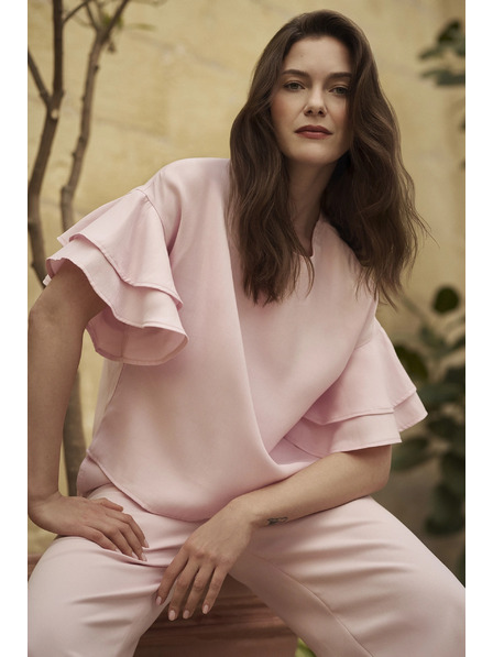 Moodo Ružičasta košulja s volanima na rukavima Moodo