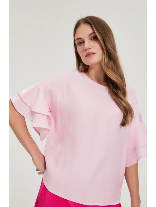 Moodo Ružičasta košulja s volanima na rukavima Moodo
