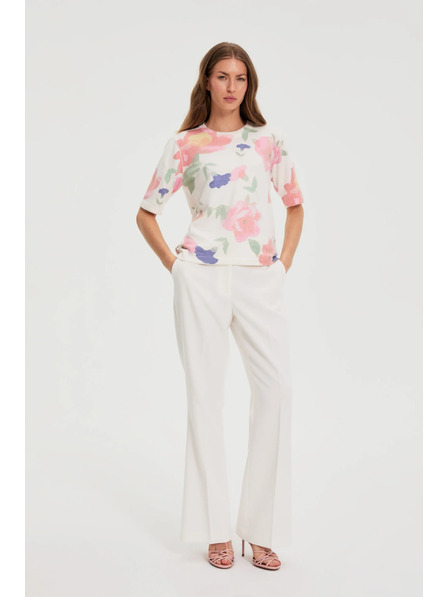 Moodo Hlače sa širokim nogavicama u naboru bijele Moodo