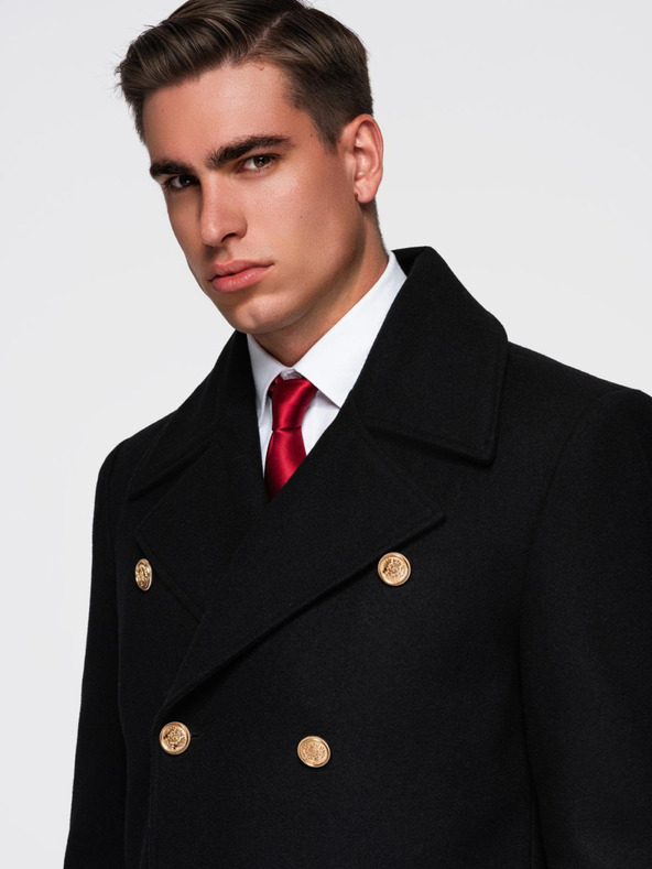 Ombre Clothing Elegantan vojni dvoredan vuneni kaput za muškarce - crna V1 OM-COWC-0145 Ombre Clothing