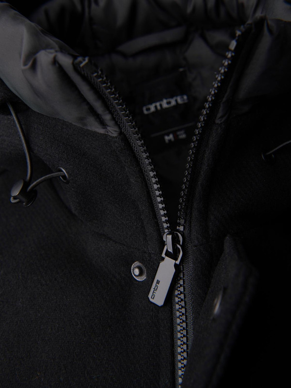Ombre Clothing Muški vuneni kaput parka sa kapuljačom - crna V1 OM-COWC-0132 Ombre Clothing