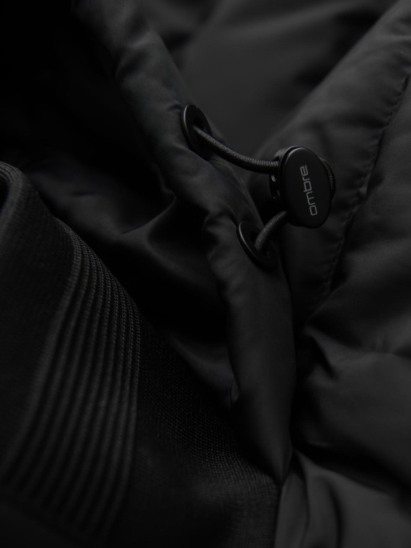 Ombre Clothing Prošivana bomber jakna sa kapuljačom i pletenim rukavima - crna V1 OM-JALP-0298 Ombre Clothing