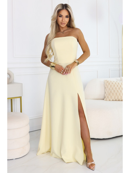 numoco ELARA Korzetnena maxi haljina s razporima i vezanjem na leđima - maslačno žuta