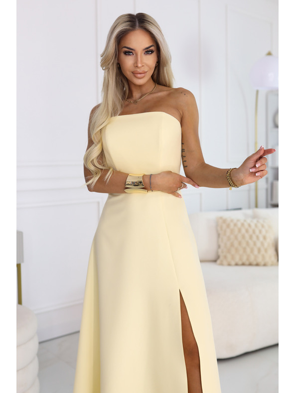 numoco ELARA Korzetnena maxi haljina s razporima i vezanjem na leđima - maslačno žuta