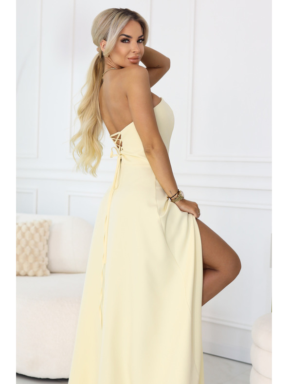 numoco ELARA Korzetnena maxi haljina s razporima i vezanjem na leđima - maslačno žuta