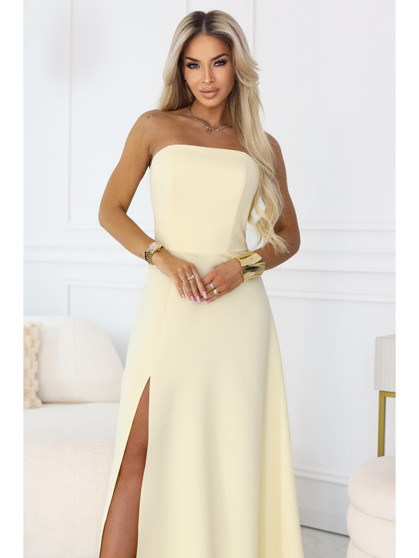 numoco ELARA Korzetnena maxi haljina s razporima i vezanjem na leđima - maslačno žuta