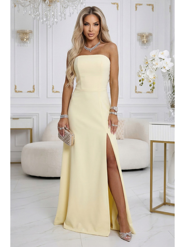 numoco ELARA Korzetnena maxi haljina s razporima i vezanjem na leđima - maslačno žuta