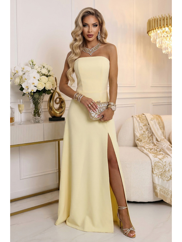 numoco ELARA Korzetnena maxi haljina s razporima i vezanjem na leđima - maslačno žuta