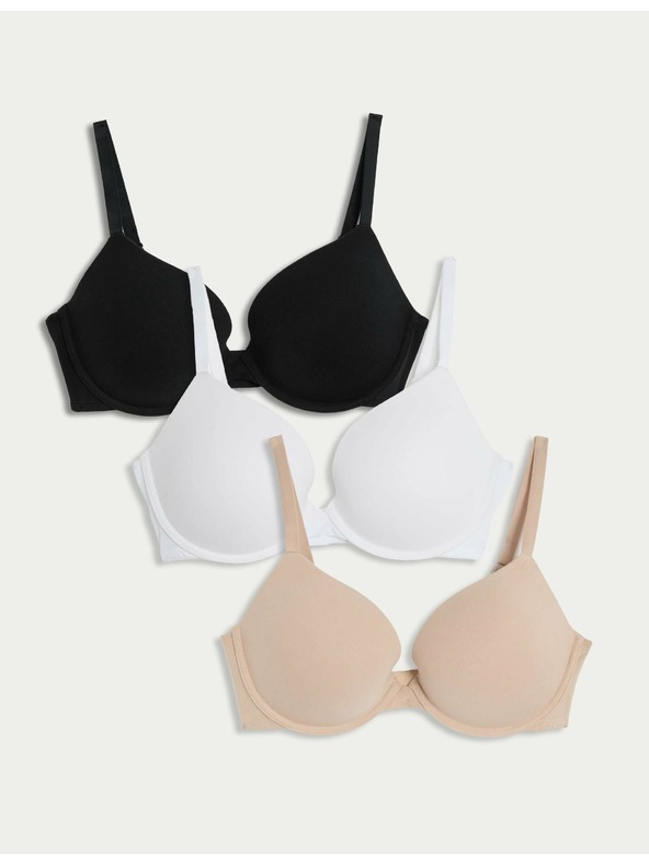 Marks & Spencer Komplet od tri ženska push-up grudnjaka u bež, bijeloj i crnoj boji sa žicama Marks & Spencer