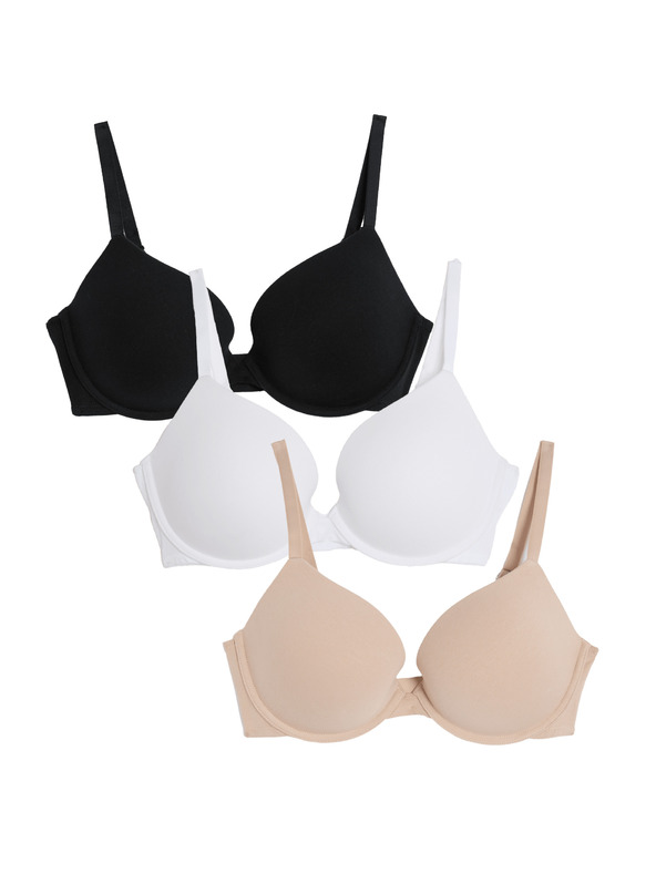 Marks & Spencer Komplet od tri ženska push-up grudnjaka u bež, bijeloj i crnoj boji sa žicama Marks & Spencer