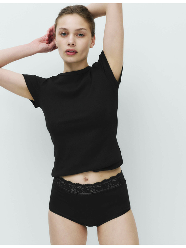 Marks & Spencer Čipkaste midi gaćice od pamuka s likrom, 5 kom u pakiranju Marks & Spencer crne