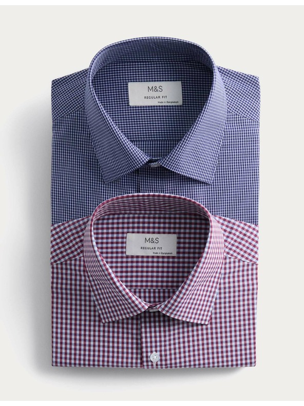 Marks & Spencer Karirane košulje normalnog kroja za lagano glačanje, 2 kom Marks & Spencer crvena