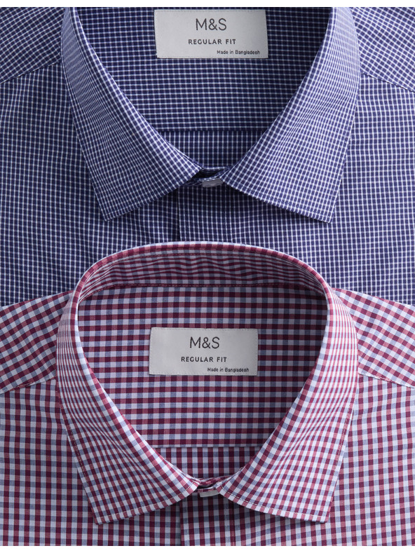 Marks & Spencer Karirane košulje normalnog kroja za lagano glačanje, 2 kom Marks & Spencer crvena