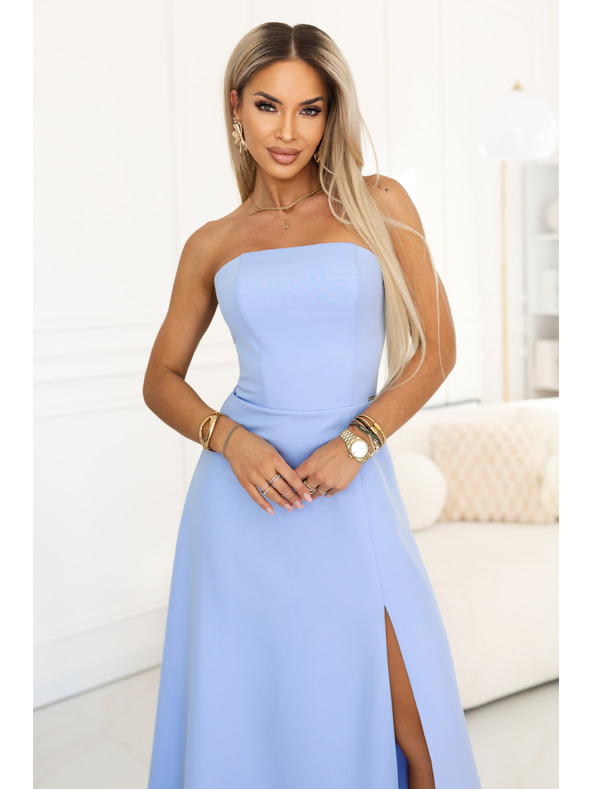 numoco ELARA Korzet maxi haljina s prorezom i vezivanjem na leđima - svetlo plava