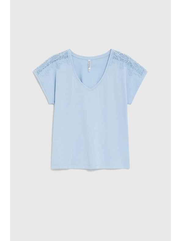 Moodo Bluza s čipkom na rukavima svetlo plava Moodo