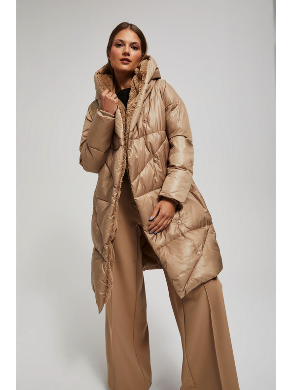 Moodo Duga jakna s kapuljačom tamno bež Moodo