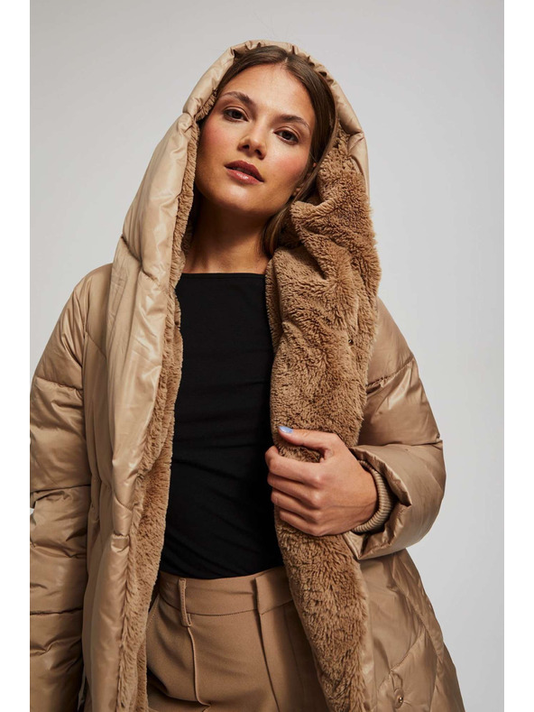 Moodo Duga jakna s kapuljačom tamno bež Moodo