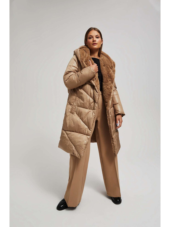 Moodo Duga jakna s kapuljačom tamno bež Moodo