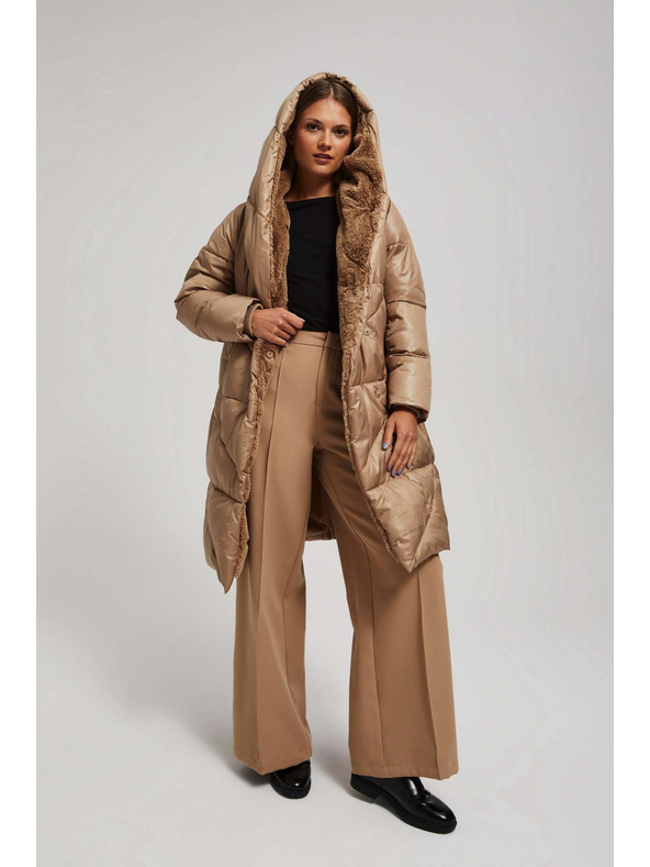 Moodo Duga jakna s kapuljačom tamno bež Moodo