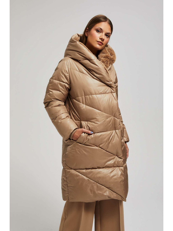 Moodo Duga jakna s kapuljačom tamno bež Moodo