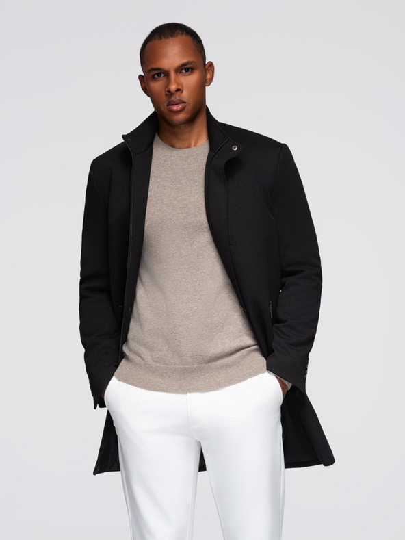 Ombre Clothing Muške prilagođene strukturirane jakne sa visokim ovratnikom - crna V1 OM-COWC-0136 Ombre Clothing