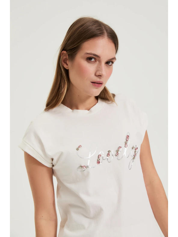 Moodo Majica s printom i perlicama bijela Moodo