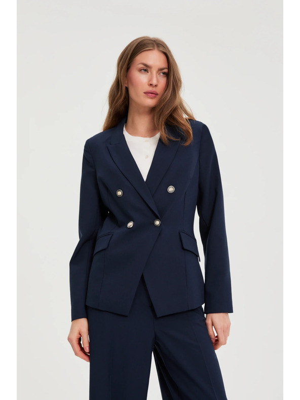 Moodo Plavo dvoredbeno sako s dekorativnim dugmadima Moodo