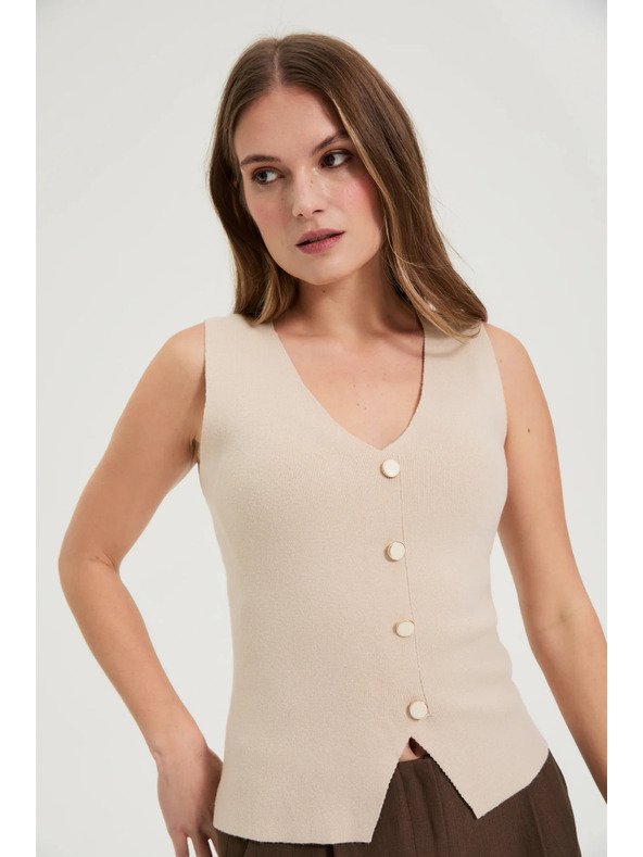 Moodo Bluza s dekorativnim dugmadima bež Moodo