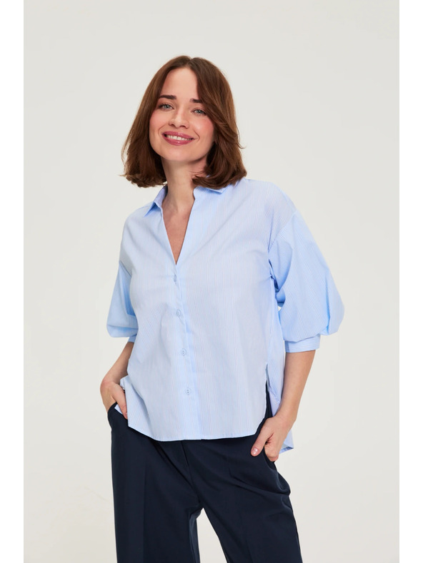 Moodo Prugasta košulja s bufirastim rukavima svjetlucavo plava Moodo