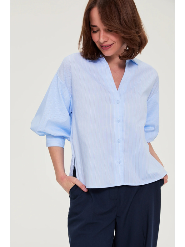 Moodo Prugasta košulja s bufirastim rukavima svjetlucavo plava Moodo