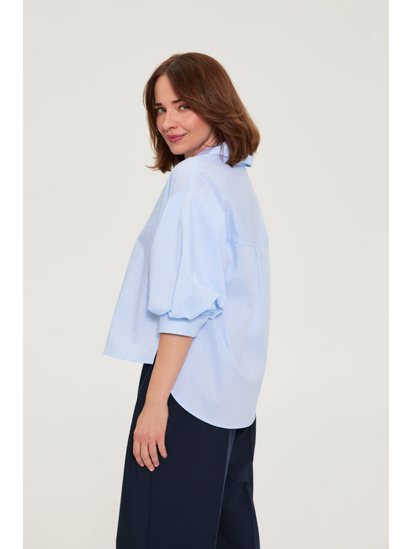 Moodo Prugasta košulja s bufirastim rukavima svjetlucavo plava Moodo