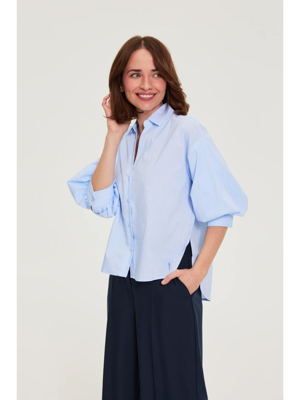 Moodo Prugasta košulja s bufirastim rukavima svjetlucavo plava Moodo